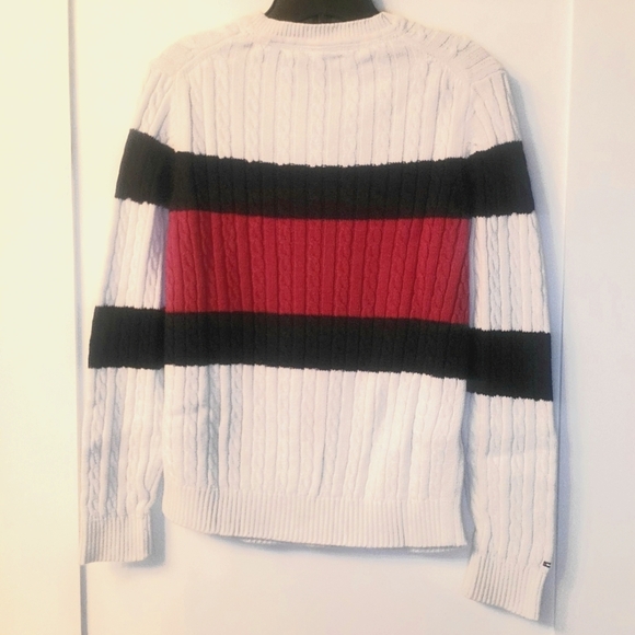 Tommy Hilfiger cable knit sweater, Size Medium, Red, Navy and White - Picture 2 of 2